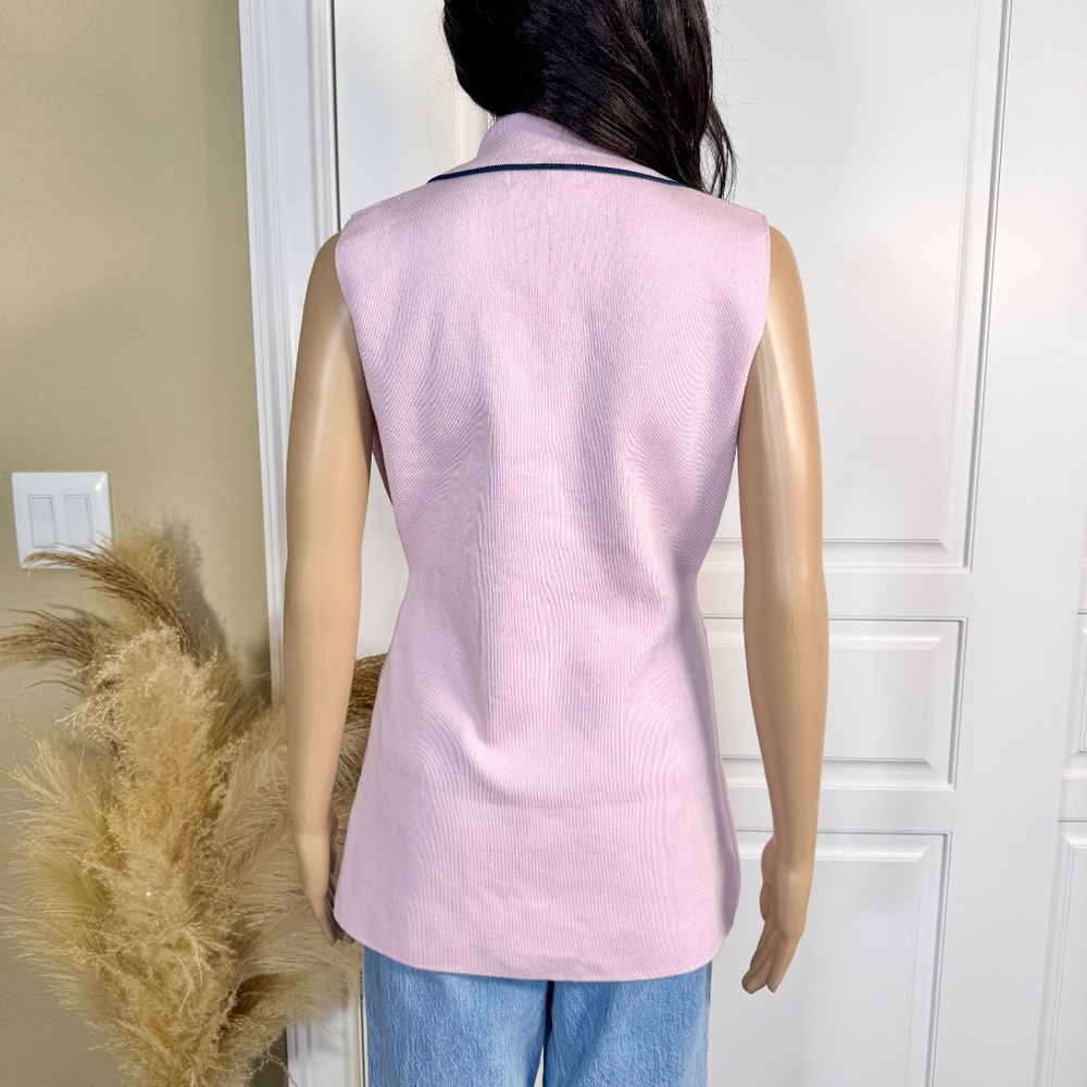 LIGHT PINK BLAZER VEST WITH NAVY BLUE TRIMMING AND POCKETS - Picture 8 of 11